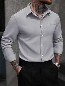 Manfinity Bizformal Camisa casual de manga larga para hombre de color blanco - Gris - Ver 5