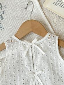 女婴可爱夏季休闲百搭白色刺绣镂空背心 - 白色 - 查看 6