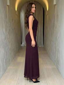 Firerie 女士休闲优雅修身连衣裙，派对礼服，正式礼服/毕业礼服/浪漫婚礼季/宾客礼服/紫红色连衣裙/春季连衣裙/情人节连衣裙/女士优雅派对礼服/女士婚礼宾客礼服/红色连衣裙 - 摩卡棕 - 查看 6