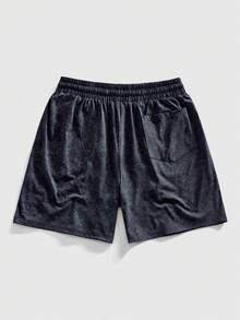 ROMWE MEN Goth Men's Centipede Embroidery Drawstring Waist Pocket Casual Shorts - Black - View 2