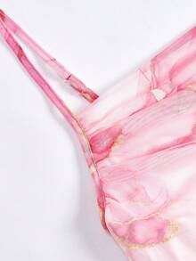 SHEIN Teen Girl Floral Print Mesh Ruched Cami Dress,Kids - Pink - View 3