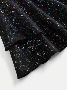 少女休闲运动体操瑜伽闪亮优雅高弹箔印花运动裙 - 黑色 - 查看 3