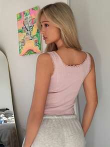 DAZY Top de pijama de mujer con tejido jacquard cómodo y parches de encaje - Rosa - Ver 2