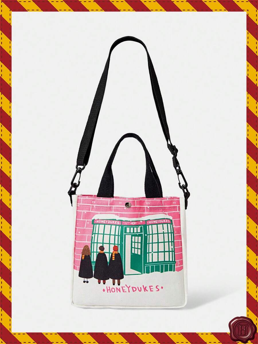 HARRY POTTER X SHEIN Women's Fashionable One-Piece Shoulder Bag, Printed Shoulder Bag With Adjustable Shoulder Strap, Women's Casual Commuting Shoulder Bag - Baby Pink - View 1