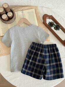 LMoss Kids 2件套男童休闲格子口袋装饰短袖T恤和格子短裤夏季睡衣 - 彩色 - 查看 2