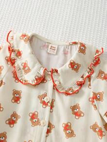 Cozy Pixies 女婴草莓图案针织软领短袖开衫和松紧腰裤两件套 - 彩色 - 查看 3