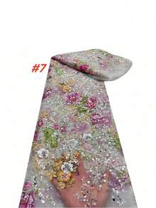 French Embroidered Beaded Lace Fabric High Quality Nigerian Sequin Trim Material For Bridal Wedding Gown Sewing Crafting DIY Dressmaking Evening Wear Design - Multicolor - View 25