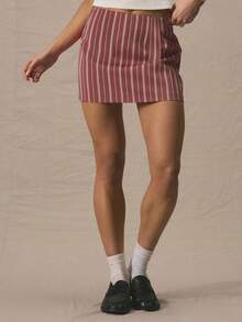 MUSERA Low Rise Striped Tailored Micro Mini Skirt Summer Cute Vacation Al Fresco Holiday  Party - Brown - View 3