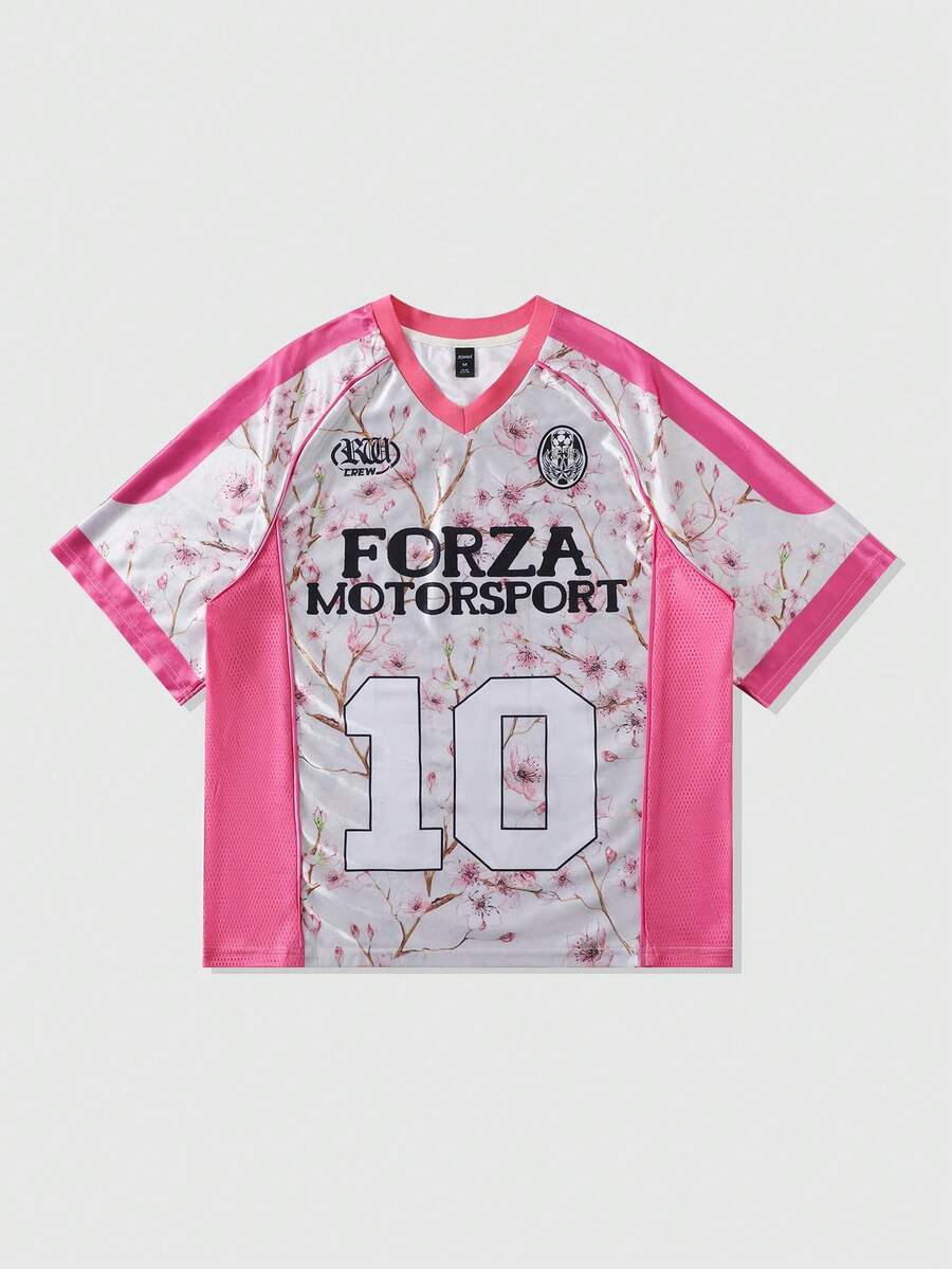 ROMWE MEN Prep 男士网眼拼接运动短袖T恤，运动球衣 - 彩色 - 查看 1