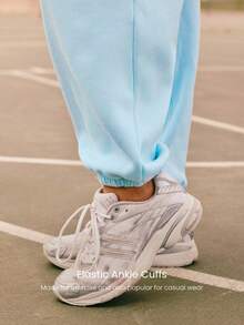 GLOWMODE 加大码 30 英寸日常舒适抓绒裤，柔软保暖，侧边口袋，可调节抽绳腰带，宽松版型，弹性裤脚，休闲运动裤 - 淺藍色 - 查看 3