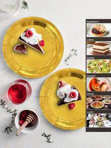 48/100pcs 7-Inch And 9-Inch Gold Foil Edge Paper Plates, Disposable White Paper Plates, Suitable For Birthday, Wedding, Christmas, New Year, Bridal Shower Party - Gold - View 6