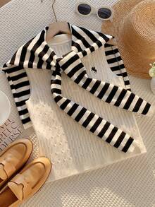 Muchica Women's Casual Everyday Sleeveless Cable Knit Top - Black and White - View 4