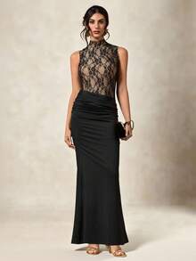 Briarwyn 女士蕾丝领褶裥优雅无袖连衣裙 - 黑色 - 查看 6