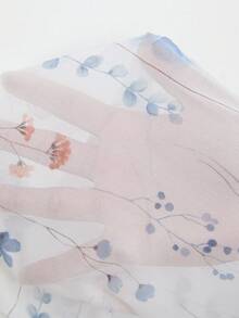 SHEIN Clasi 女款白色藍色花卉圓領喇叭袖寬鬆洋裝，秋季波希米亞優雅風，適合茶會、花園派對、早午餐、休閒與沙灘穿著，附網格拼接設計 - 藍白色 - 查看 7