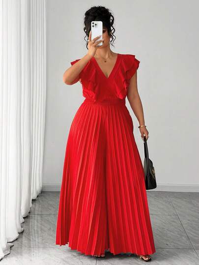 Elenzga 大码女式春夏双层荷叶边吊带连体裤，优雅专属派对/舞蹈吊带连衣裙，泡泡袖，长款连衣裙，碎花舒适复古短袖夏季连衣裙，优雅度假海滩乡村连体裤，适合毕业典礼、节日、情人节、音乐节、母亲节、万圣节、感恩节、复活节、国庆节、舞会、约会、派对、婚礼、郊游等场合。