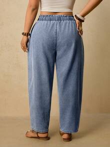 Travachic 大码休闲水洗抽绳腰牛仔裤 - 中等水洗藍 - 查看 4