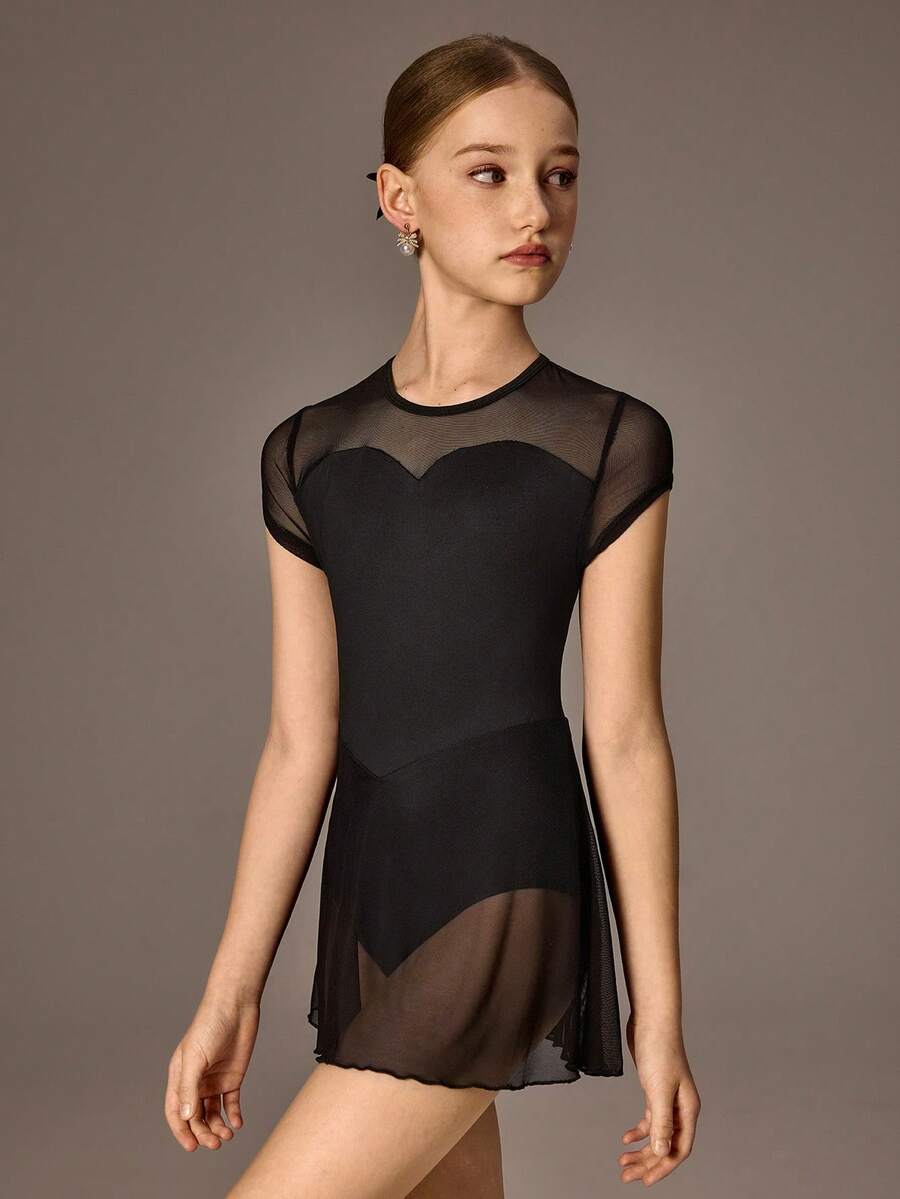 Bộ đồ tập thể dục dụng cụ cho bé gái tuổi teen, thể thao chuyên nghiệp, thể dục dụng cụ và khiêu vũ, co giãn cao, thoáng khí, họa tiết lấp lánh màu tím với trang trí đá quý, áo liền thân. - màu đen - Xem 1