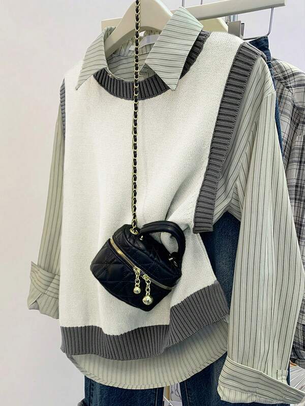 Franclia Plus Size Women Contrast Trim Sleeveless Knit Top