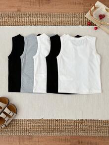 SHEIN 5件套男童休闲纯色无袖针织背心，基础款，春夏款 - 彩色 - 查看 2