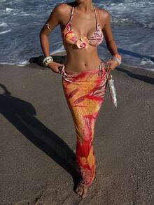 Opulessa 女士沙滩度假印花挂脖比基尼套装 - 彩色 - 查看 3