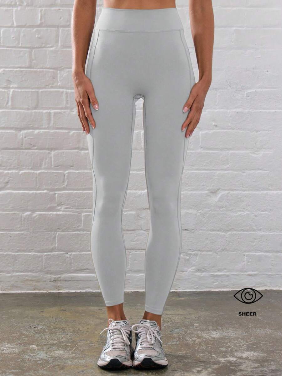 Musera Sport 罗纹高腰缝线细节修身运动紧身裤，适合板式网球、网球、匹克球、健身房、瑜伽、普拉提、日常休闲等运动。 - 淺灰色 - 查看 1