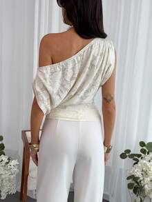 Aloruh 女士优雅性感透视露肩修身短袖套头衫 - 白色 - 查看 2