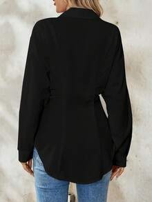 SHEIN Tall Women's Elegant French Style White Blouse For Commuting - Black - View 2
