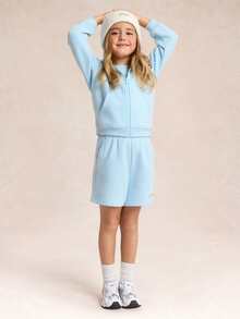 GLOWMODE Kids Collection Everyday Fleece Bundle Up Soft Warm Loose Fit Side Pockets Hooded Zip-Up Jacket Daily Casual Outdoor Wear - Baby Blue - View 6