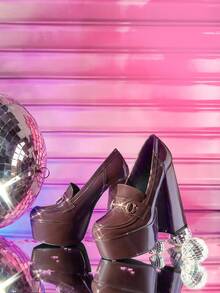 CUCCOO LuxiPop Giày đế xuồng mũi tròn ngoài trời dành cho nữ, trang trí cúc vàng, chất liệu PU, giày cao gót thời trang thoải mái, thích hợp mang hàng ngày và dự tiệc. - màu nâu - Xem 2