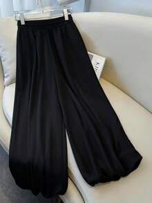 SHEIN Franclia 女士黑色碎花哈伦裤，宽松休闲灯笼裤，春夏款 - 黑色 - 查看 2