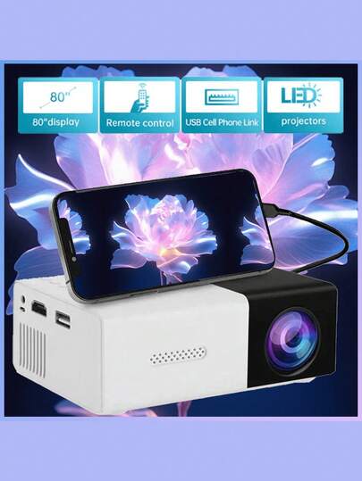 Mini proyector portátil con control remoto, compatible con entrada USB, relación de aspecto 16:9 - Adecuado para teléfonos inteligentes y tabletas, ideal para cine en casa y entretenimiento al aire libre, mini proyector para teléfonos, proyector portátil compacto, proyector portátil, proyector para teléfonos inteligentes, proyector para dormitorio, noche de películas, diseño compacto, proyección de alta calidad, estructura duradera, entusiastas del cine, fanáticos de la tecnología