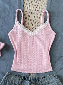 SHEIN 少女粉白蕾丝芭蕾舞风格吊带背心