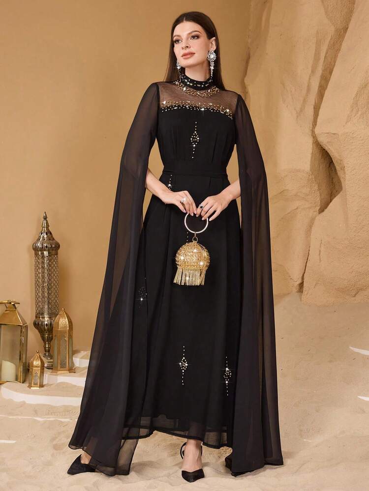 Modelyn فستان أنيق مزين بالخرز للنساء ذو تصميم رشيق - الأسود - مشاهدة 7