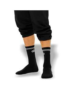 Alo 男女通用复古吸汗透气柔软弹力袜，结实耐穿，易洗快干，适合日常运动，均码，黑色 A0357U-BLACK - 黑色 - 查看 3