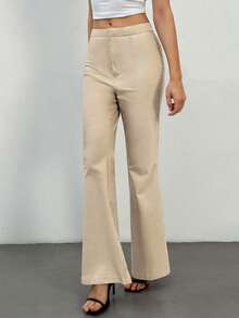 SHEIN Tall Quần ống loe công sở thanh lịch, sang trọng dành cho nữ, cạp cao, kiểu dáng chuyên nghiệp, lấy cảm hứng từ trang phục công sở cổ điển. - Màu Khaki - Xem 5