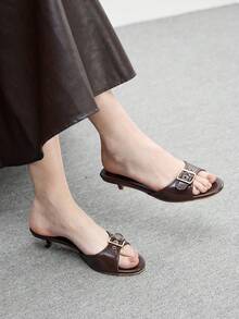 CUCCOO BIZCHIC Women's Buckle Design Fashion Daily Wear Stiletto Slide Sandals Valentine's Day - Brown oily skin - View 4