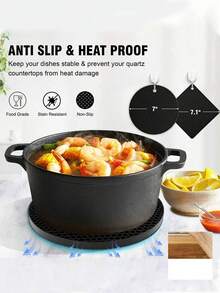 4PCS Black Heat Resistant Silicone Placemats - Multipurpose Thermal Insulation Pads For Hot Pots, Bowls, Microwave & Kitchen Counter - Square and Round - View 8