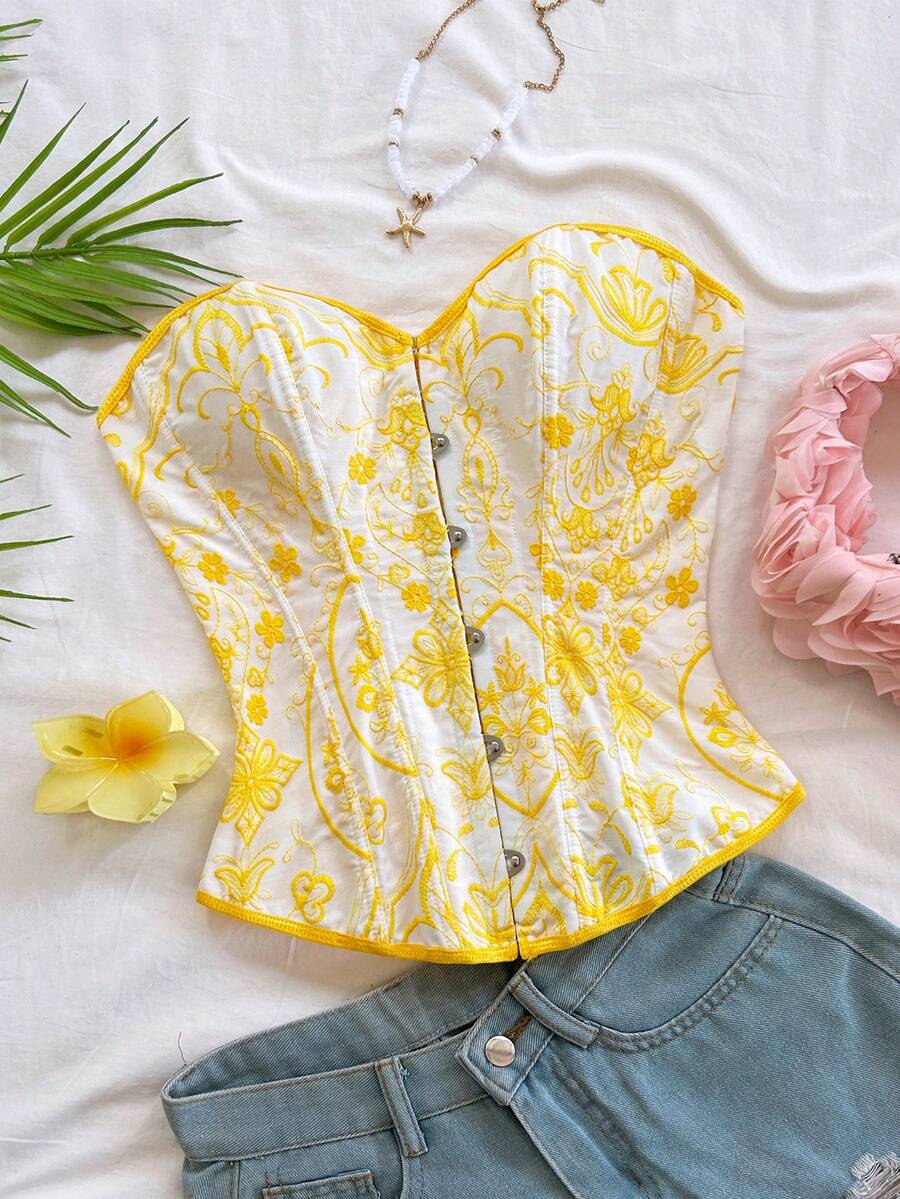 Soleia Áo Bandeau thêu hoa dành cho nữ, trang phục nghỉ dưỡng thời trang mùa hè - Nhiều màu - Xem 1