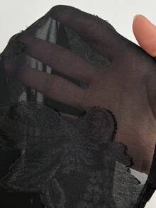 Viva Relle Plus Size Solid Color Deep V-Neck Lace Patchwork Sexy Short Sleeve Blouse - Black - View 8