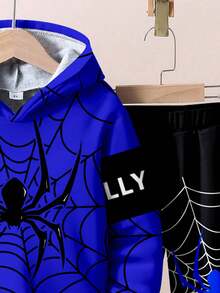 SHEIN Young Boys Autumn New Spider Casual Minimalist Cute Cartoon Loose Fit Relaxed Long Sleeve Hoodie 2 Pieces Set, Suitable For Autumn/Winter Fall - Multicolor - View 5