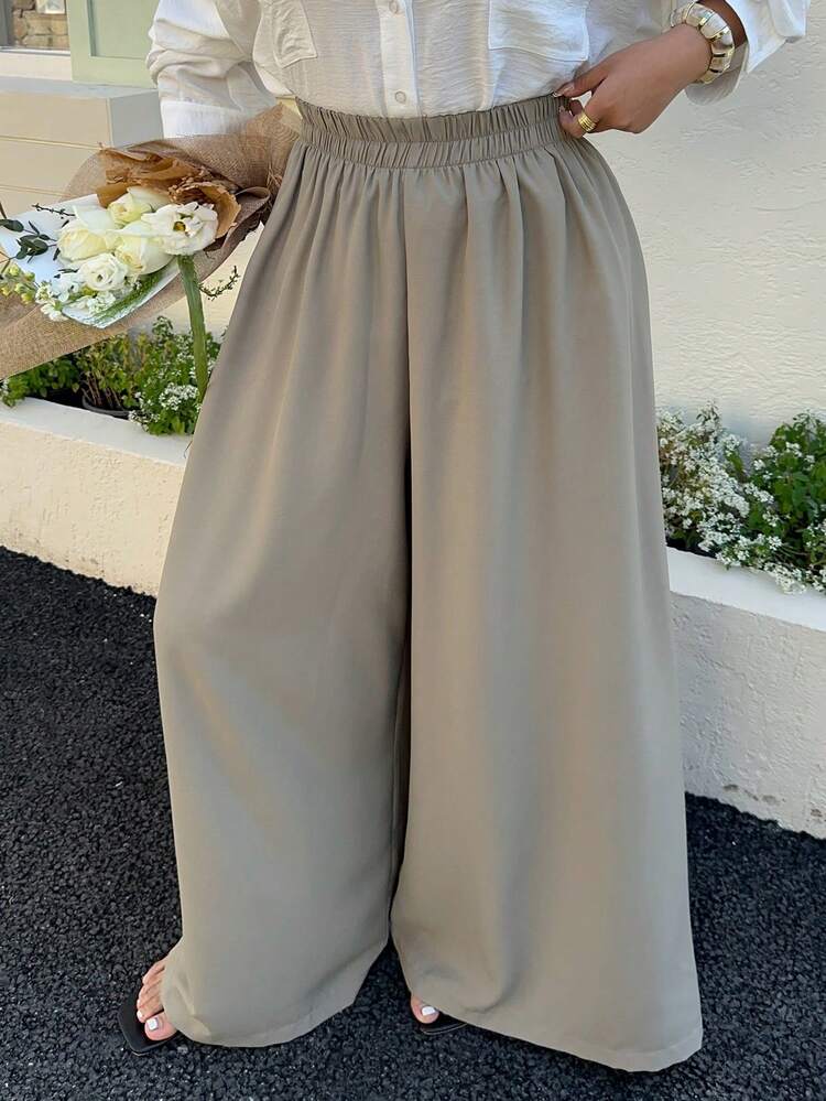 Dazy Plus Elastic Waist Loose Wide Leg Casual Maxi Pants, Plus Size Women, All Season Spring