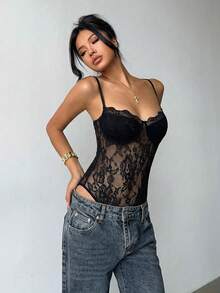 Aloruh Black Sexy Lace Camisole For Women - Black - View 4