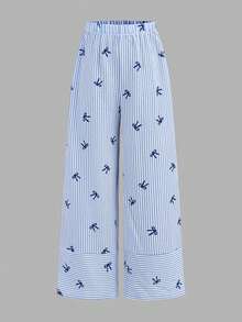 Firerie Kids 少女蝴蝶结花卉蓝色条纹吊带背心+宽松长裤两件套，休闲时尚，百搭，适合派对、郊游、姐妹合照、公园、露营、度假、日常休闲等场合。 - 藍色 - 查看 6