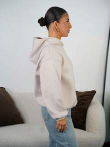 SAYEHFBABY Trang phục mùa hè cho nữ, áo hoodie dài tay màu xanh lá cây đơn giản, thường ngày, không dây rút, cỡ lớn - Màu be - Xem 5