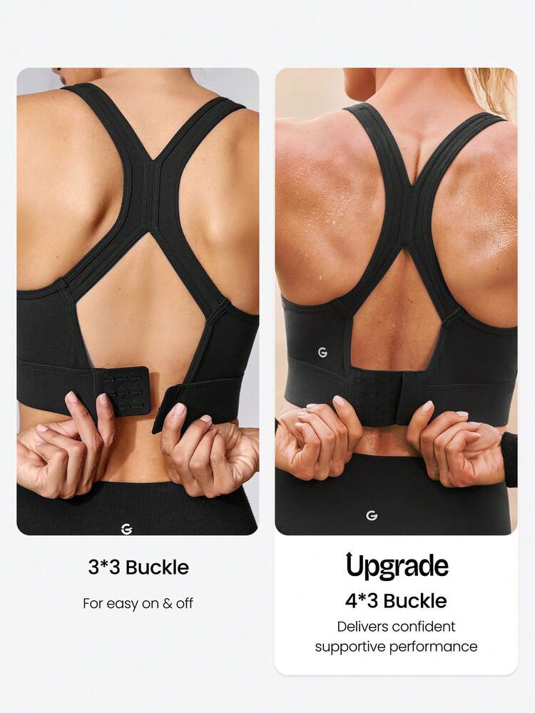 FeatherFit™-Sculpt Tough Trainer Stretchy Supportive Back Closure Crossover Cutout Back Sports Bra Medium Impact Training Running Workout Gym Daily Active Wear Removable Cups