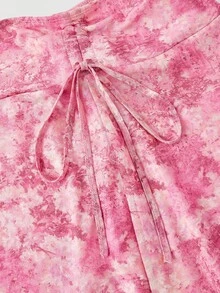 SHEIN MOD Vintage Print Asymmetrical Hem Ruched Waist Side Tie Skirt - Hot Pink - View 3