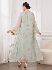 SHEIN Najma Elegant Romantic Luxurious Patchwork Minimalist Fashion Young Women Commuter Romantic Dress - Mint Green - View 2