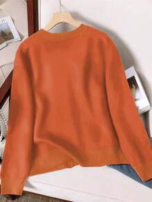 EMERY ROSE 女士圆领长袖针织开衫，秋冬款 - 橘色 - 查看 2