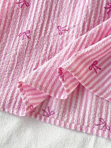 SHEIN Tween Girl Casual Minimalist Comfortable Plaid Bow Back Tie Shirt - Pink - View 7