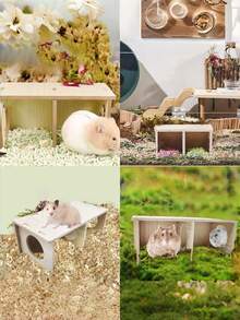 1个木制仓鼠松鼠躲藏屋，刺猬木制栖息地，也适用于豚鼠、龙猫 - 彩色 - 查看 3